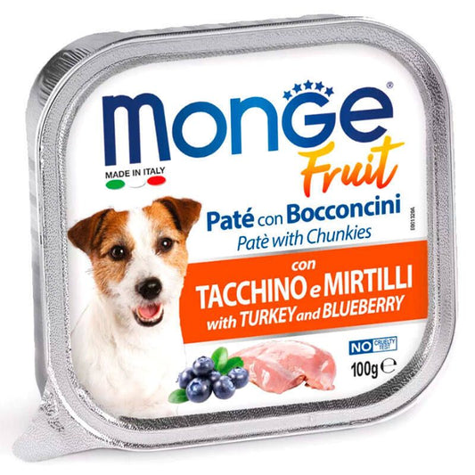 Паштет зі шматочками м’яса (індичка з чорницею) Monge Dog Wet FRUIT 100 г