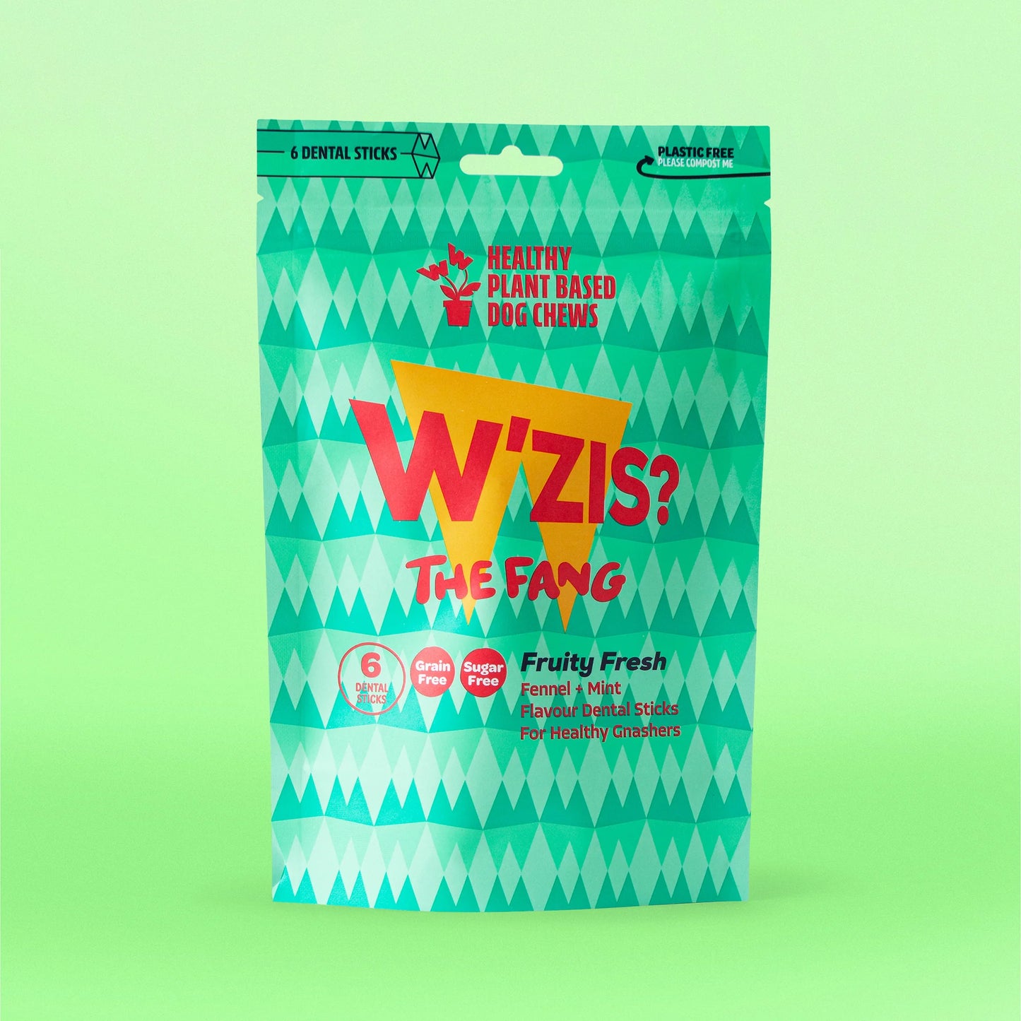 Веганські зубні смаколики для собак Pouch з броколі та спіруліною Dental Fruity Fresh Fang W'ZIS 6 шт