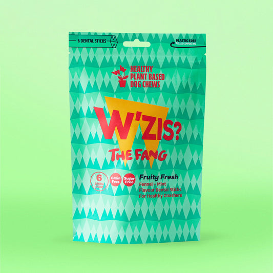 Веганські зубні смаколики для собак Pouch з броколі та спіруліною Dental Fruity Fresh Fang W'ZIS 6 шт